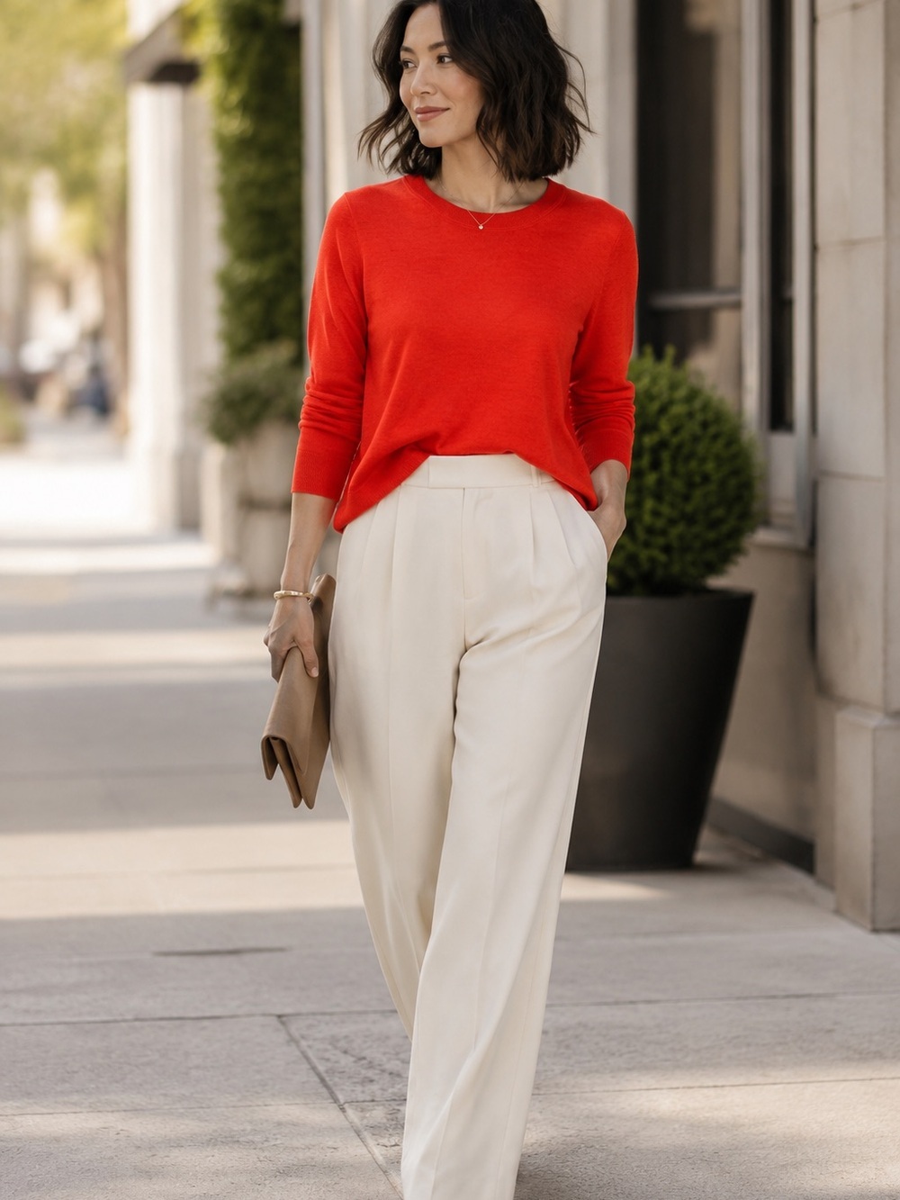 J Crew Orange Merino Wool Sweater Small Minimalist Lightweight Knit Top